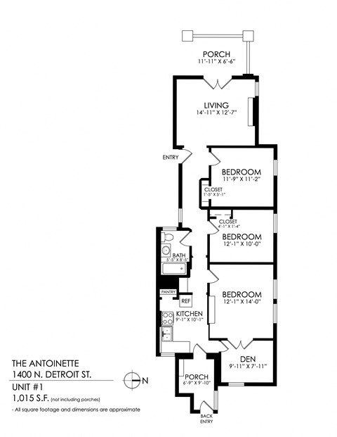 Floor plan for 2 beds, 1 bath